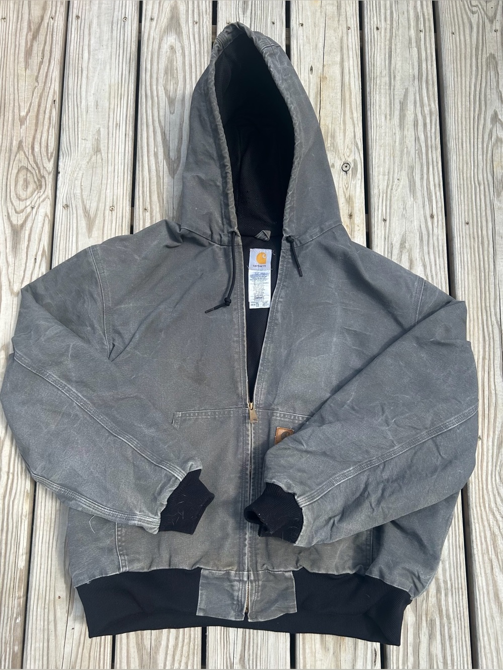 Carhartt Jacket‎ XL Gray Hooded Duck Canvas J208 GVL Workwear Faded USA